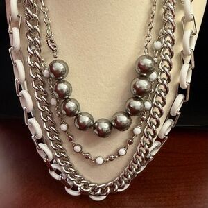 Lia Sophia Silver and White Multi-Layer Necklace